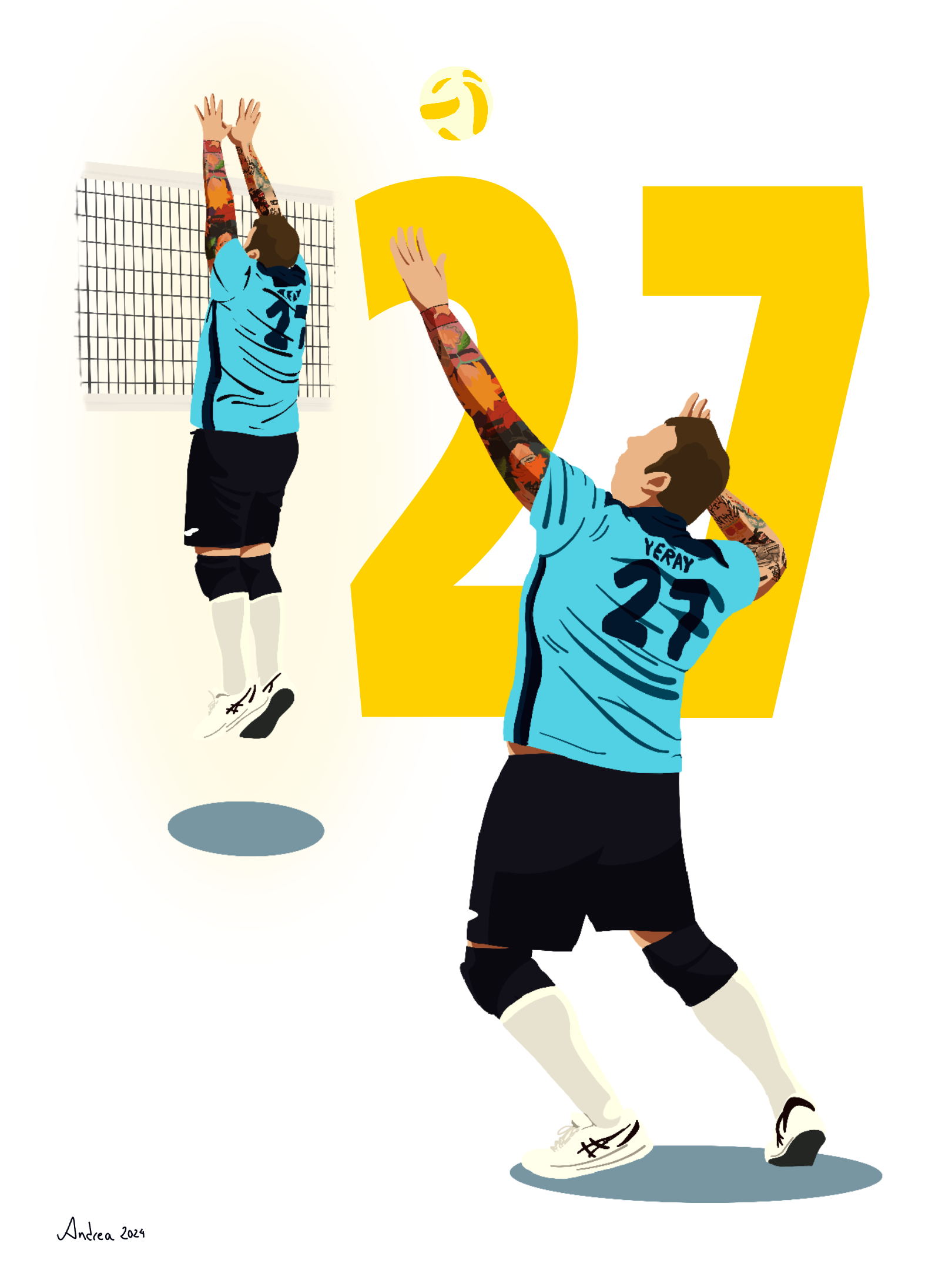 dibujo minimalista de chico jugando voleibol